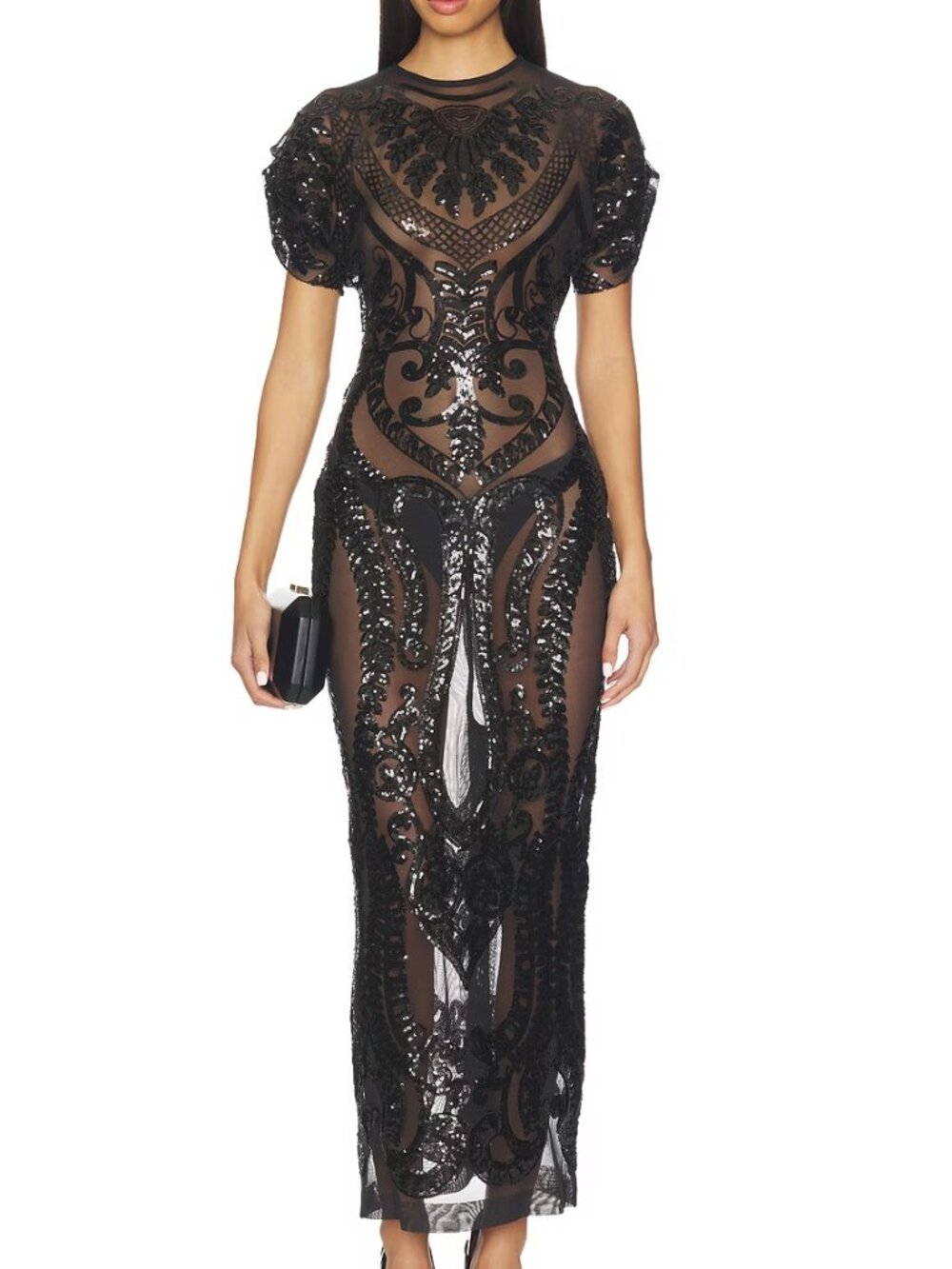 Norma Kamali Black Cap Sleeve Long Dress, XS